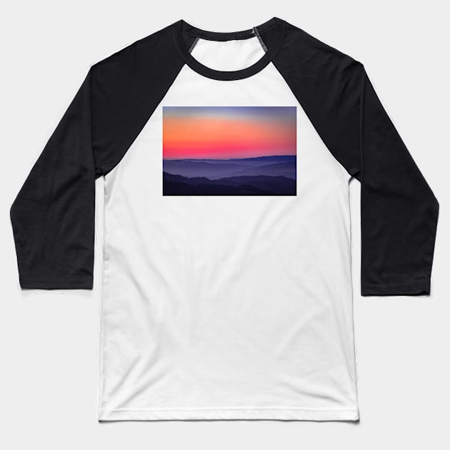 Sunset and mountains Baseball T-Shirt by blossomcophoto